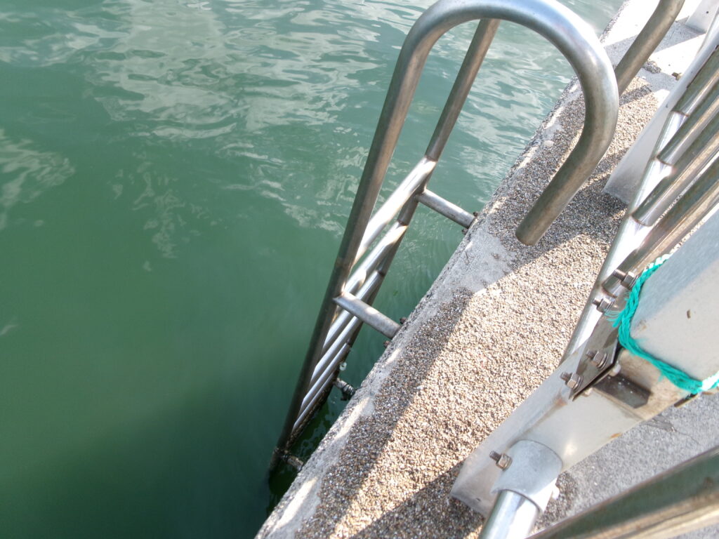 白子漁港の釣り場にあるはしご。有事に使用できるため安心。