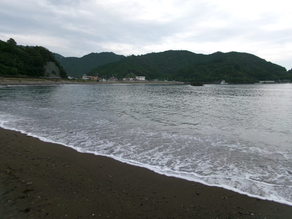 2025年8月11日の現地調査時の三浦の浜から三浦漁港方面を撮影した写真。