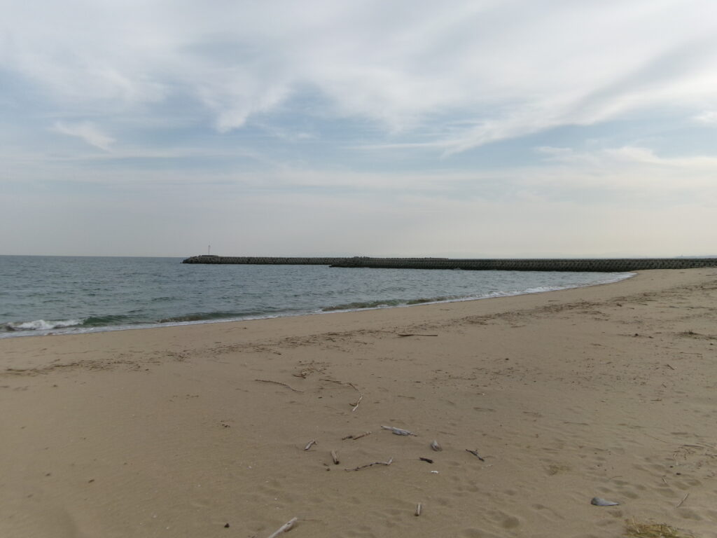 2026年1月15日の現地調査時に撮影した、マリーナサーフの釣り場の写真。マリーナ河芸の防波堤も写されている。